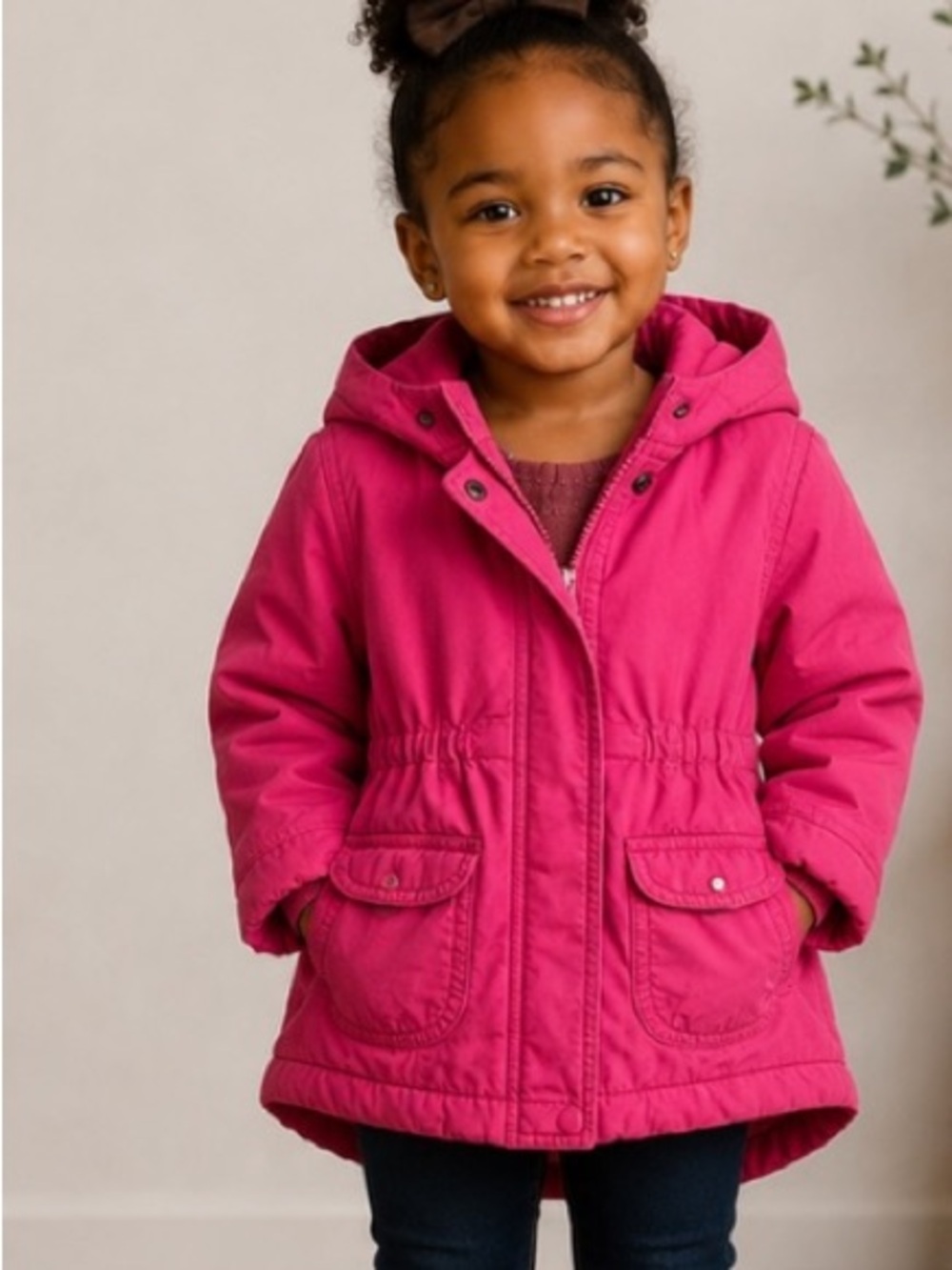 Old Navy Size 3T Toddler Girls Kids Pink Coat Hood & Pockets Excellent Condition - Picture 1 of 9